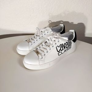 Cavalli Class White & Black Lace Up Designer Tennis Sneaker Women's Size 40 NWT